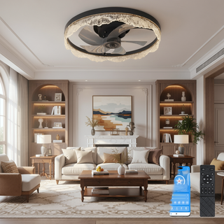 Sunvega 24" Modern Flush Mount LED Ceiling Fan Light with Decorative Acrylic Ring