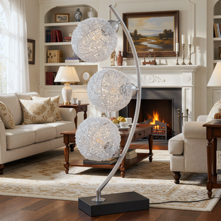 Sunvega Black Woven Spherical LED Table Lamp with Touch Switch for Living Room