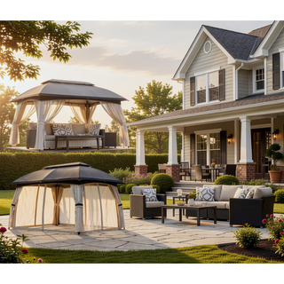 Sunvega Outdoor Gazebo Canopy Shelter with Vented Roof and Protective Netting