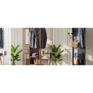 Sunvega 360° Rotating Full Length Mirror with Solid Wood Hook Storage Rack for Bedroom