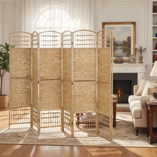 Sunvega 6 Panel Folding Privacy Screen with Removable Shelves and Hinged Design