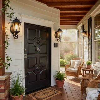 Sunvega Vintage Wall-Mounted Outdoor Lantern Light with Black Metal Sconce and Frosted Glass