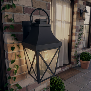 Sunvega Traditional Matte Black Outdoor Wall Sconce with Clear Glass Shade for Front Door