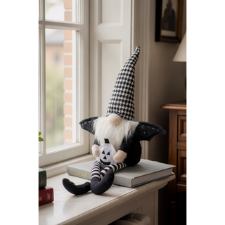 Sunvega Handcrafted 4.3x4x26.8 Inch Fabric Sitting Black Gnome With Broomstick