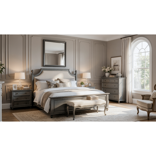 Sunvega Modern Gray Gunmetal Wood Mirror with Smooth Finish for Bedroom