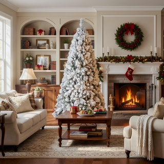 Sunvega Snowy Flocked 7FT Christmas Tree with 450 Warm White LED Lights and 1060 Tips