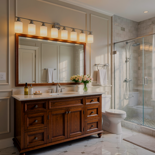 Sunvega Modern Golden Finish 6-Light Vanity Sconce with Frosted Glass Shades