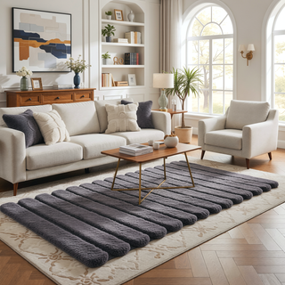 Sunvega Soft Fade Resistant Non Skid Bath Rug with High Low Stripe Design