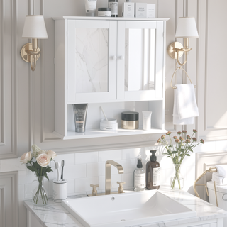 Sunvega Modern Bathroom Wall Cabinet with Double Mirror Doors and Adjustable Shelves