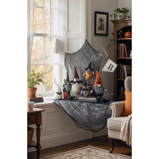 Sunvega Handcrafted 4.3x4x26.8 Inch Fabric Sitting Black Gnome With Broomstick