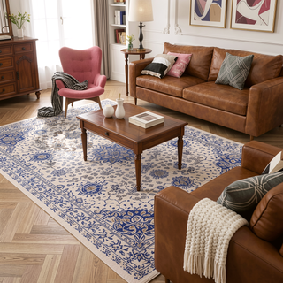 Sunvega Vintage Bohemia Non-slip Washable Area Rug with Flower Design for Living Room