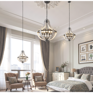 Sunvega 5-Light White Wood Chandelier Farmhouse Pendant and Ceiling Light Fixture