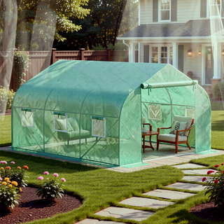 Sunvega Outdoor Walk-in Greenhouse with Roll-up Windows Zippered Door PE Cover Heavy Duty Steel Frame