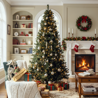 Sunvega Pencil Artificial Xmas Tree with Faux Snow Flocked Full Branch Tips Flame-retardant