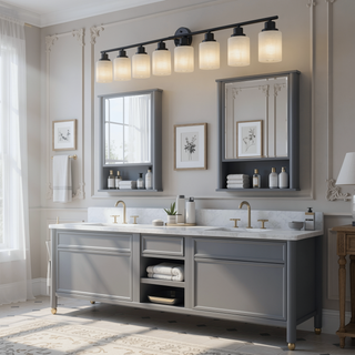 Sunvega Modern Golden Finish 6-Light Vanity Sconce with Frosted Glass Shades