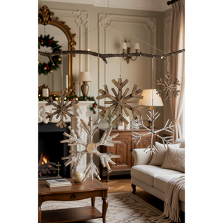 Sunvega Weathered Finish Iron Snowflake Hanging Ball Ornaments for Holiday Decor