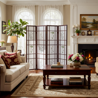 Sunvega 70 Inch Tall 4-Panel Shoji Screen Room Divider in Floral Print