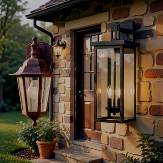 Sunvega Modern Black Metal Frame Clear Glass Outdoor Wall Lanterns Sconces