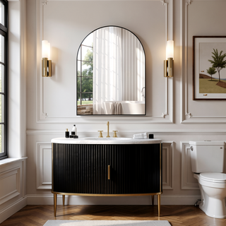 Sunvega 30x40 Inch Gold Metal Framed Arched Mirror with Shatterproof Film