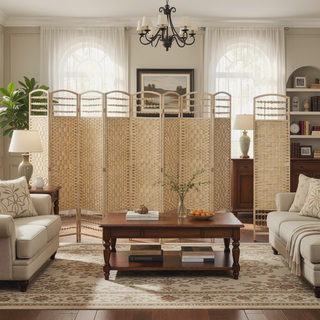 Sunvega 6 Panel Folding Privacy Screen with Removable Shelves and Hinged Design