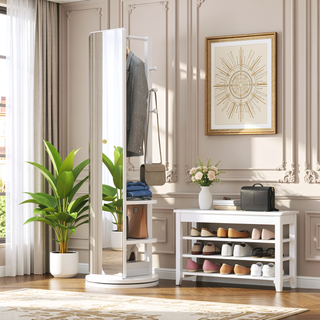 Sunvega 360° Rotating Full Length Mirror with Hook Storage Coat Rack Solid Wood Floor Mirror