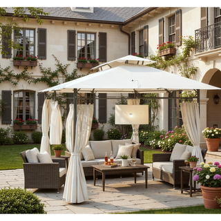 Sunvega Spacious 10x13ft Outdoor Gazebo with Removable Curtains and Two-Tier Roof