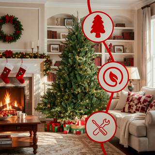 Sunvega 7FT Full-Shape Pre-Lit Christmas Tree with 750 UL Lights and Hinged Structure