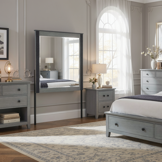 Sunvega Silver Nightstand with Spacious Drawers and Hidden Jewelry Compartment