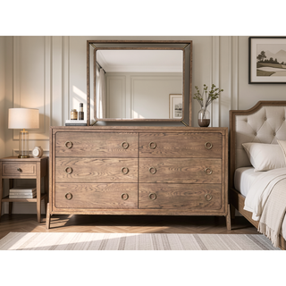 Sunvega Sand Colored Beveled Glass Poster Mirror with Metal Accents