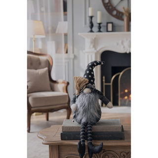 Sunvega Handcrafted 4.3x4x26.8 Inch Fabric Sitting Black Gnome With Broomstick