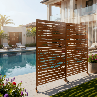 Sunvega 76" H x 48" W Freestanding Metal Privacy Screen for Deck Balcony Patio