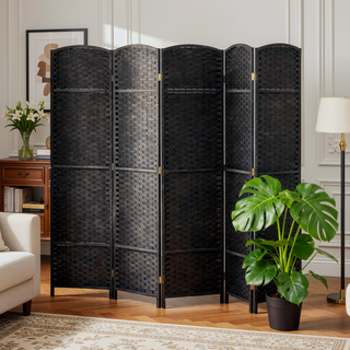 Sunvega 6 Panel Folding Privacy Screen with Removable Shelves and Hinged Design