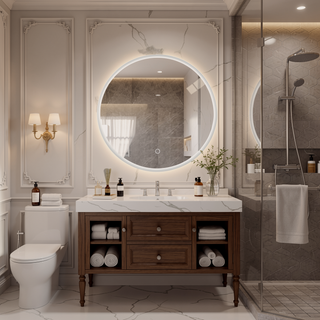 Sunvega Round LED Anti-Fog Bathroom Mirror with Adjustable Light and Dimming