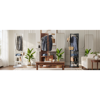 Sunvega 360° Rotating Full Length Mirror with Hook Storage Coat Rack Solid Wood Floor Mirror
