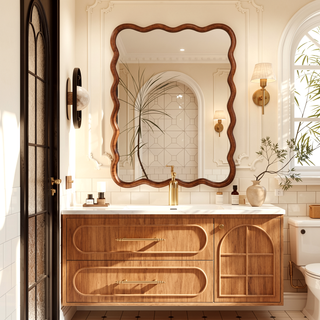 Sunvega Wavy Rectangle Solid Wood Frame Decorative Mirror with Clear Reflection for Bedroom
