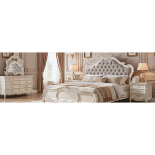 Sunvega Pearl White Finish Nightstand with Granite Top and Two Spacious Drawers