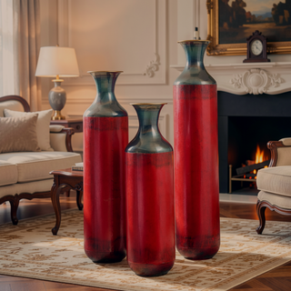 Sunvega Torch-Fired Metal Vases Set of 3 with Gradient Blue Rustic Finish for Farmhouse