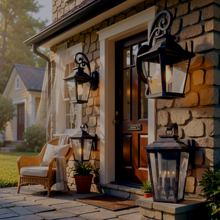 Sunvega Vintage Black Metal Wall Lantern with Clear Glass and Scroll Design