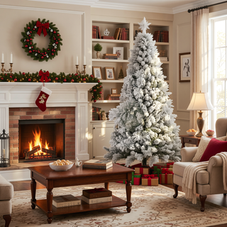 Sunvega 6FT Snow Flocked PVC Christmas Tree with 752 Tips and Hinged Setup