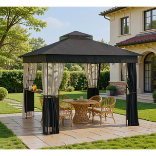 Sunvega Spacious 10x13ft Outdoor Gazebo with Removable Curtains and Two-Tier Roof