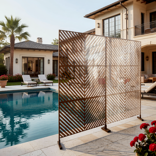 Sunvega 76H x 48W Freestanding Metal Privacy Screen Panel for Deck Balcony Patio
