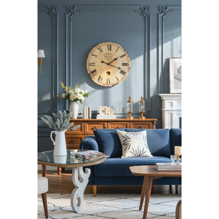 Sunvega Antique White Oversized Oval Wall Clock for Kitchen Living Room