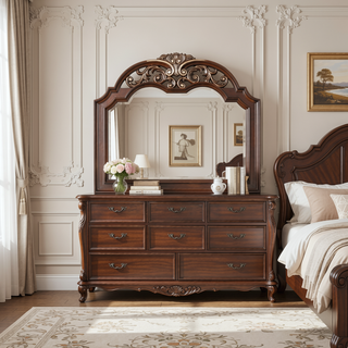 Sunvega Cherry Nightstand with Three Easy Glide Drawers and Velvet Lining