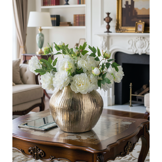 Sunvega Gold Aluminum Chisel Flower Vase with a Short Round Metallic Silhouette