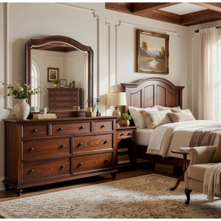 Sunvega Classic Traditional Nightstand in Rich Cappuccino Wood Veneer with Felt Lined Drawers