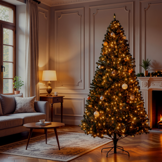 Sunvega Pencil Artificial Xmas Tree with Faux Snow Flocked Full Branch Tips Flame-retardant