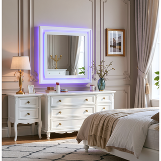 Sunvega Silver Champagne Nightstand with Two Spacious Drawers for Bedroom
