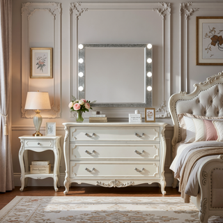 Sunvega Mirrored and Champagne Finish Nightstand with Two Spacious Storage Drawers