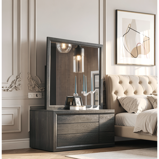 Sunvega Valdemar Brown Fabric and Weathered Gray Finish Queen Size Bed