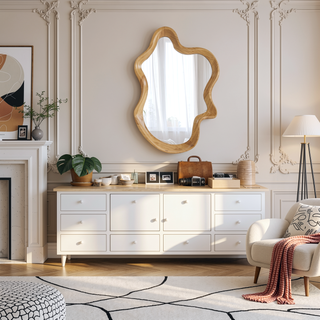Sunvega Unique Irregular Shaped Wall Mirror with Natural Wood Frame for Clear Reflection
